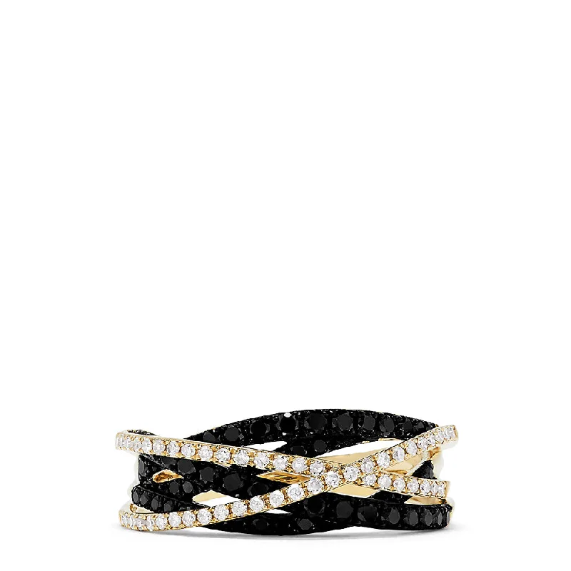 Exclusive Jewelry Sale – Sparkle For Less 14K Yellow Gold Black and White Diamond Crossover Ring, 0.72 TCW Exclusive Jewelry Sale – Sparkle For Less 14K Yellow Gold Black and White Diamond Crossover Ring, 0.72 TCW