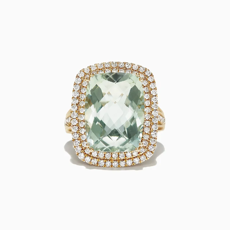 Flash Jewelry Sale – Get Stunning Pieces At Low Prices 14K Yellow Gold Green Amethyst and Diamond Cocktail Ring, 11.22 TCW Flash Jewelry Sale – Get Stunning Pieces At Low Prices 14K Yellow Gold Green Amethyst and Diamond Cocktail Ring, 11.22 TCW