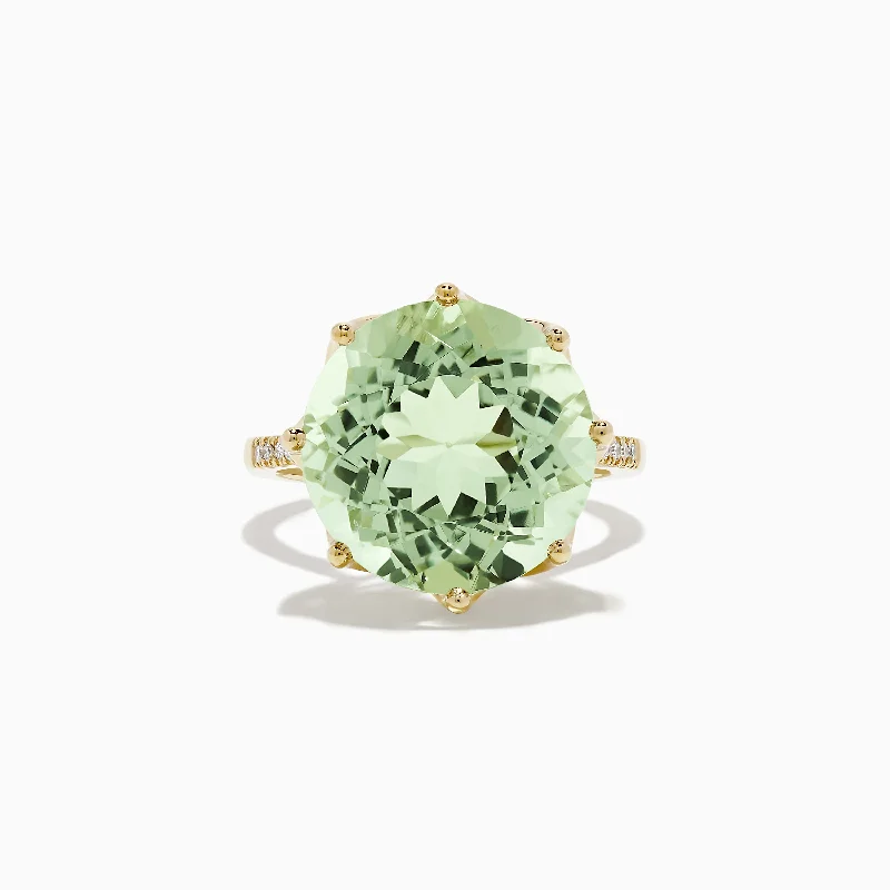 Jewelry Sale Alert – Shop Timeless Elegance Today 14K Yellow Gold Green Amethyst and Diamond Cocktail Ring, 11.95 TCW