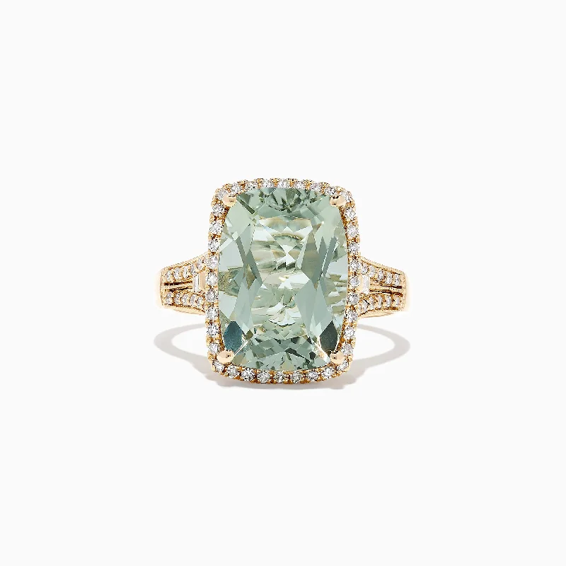 High-End Jewelry, Now More Affordable Than Ever 14K Yellow Gold Green Amethyst and Diamond Cocktail Ring, 7.34 TCW High-End Jewelry, Now More Affordable Than Ever 14K Yellow Gold Green Amethyst and Diamond Cocktail Ring, 7.34 TCW