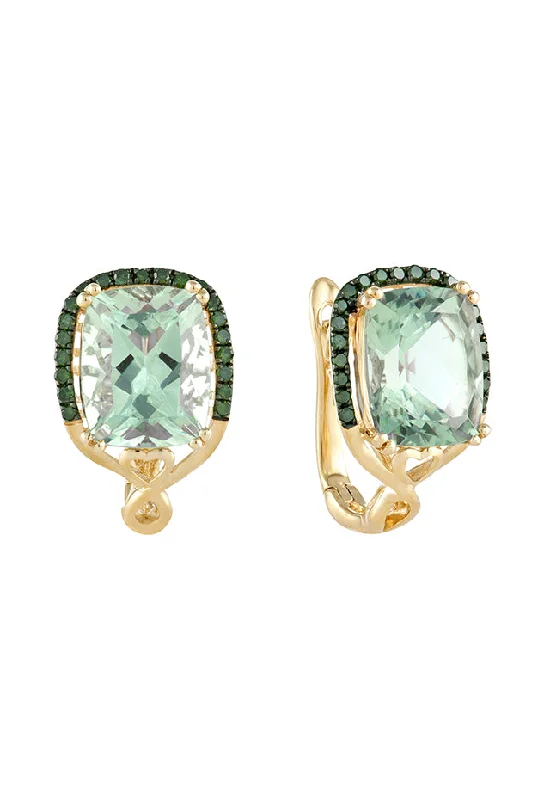 Shop Jewelry That Shines Without The High Price 14K Yellow Gold Green Amethyst and Diamond Earrings, 5.80 TCW Shop Jewelry That Shines Without The High Price 14K Yellow Gold Green Amethyst and Diamond Earrings, 5.80 TCW