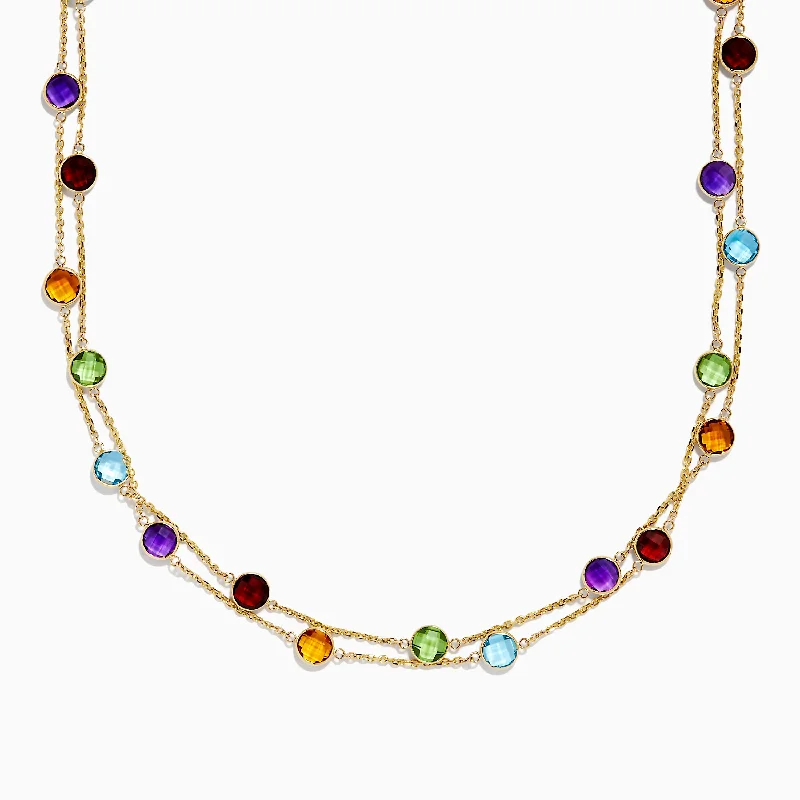 The Perfect Jewelry Piece At The Perfect Discount 14K Yellow Gold Multi Gemstone Station Necklace, 28.93 TCW The Perfect Jewelry Piece At The Perfect Discount 14K Yellow Gold Multi Gemstone Station Necklace, 28.93 TCW