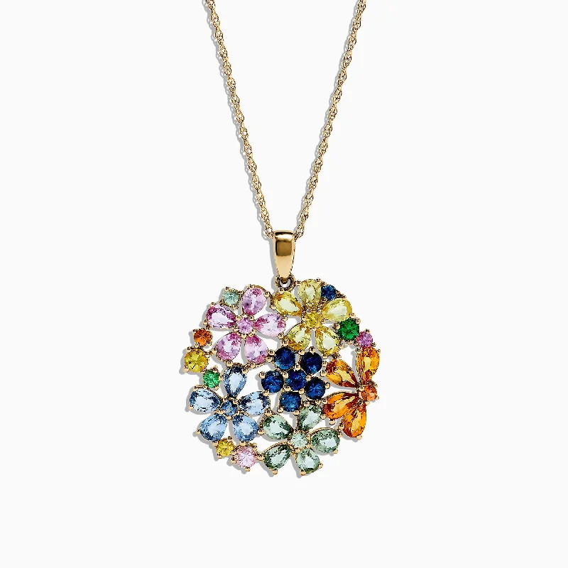 Once-A-Year Jewelry Deals – Shop Before They’Re Gone 14K Yellow Gold Multi Sapphire and Tsavorite Floral Pendant, 7.53 TCW