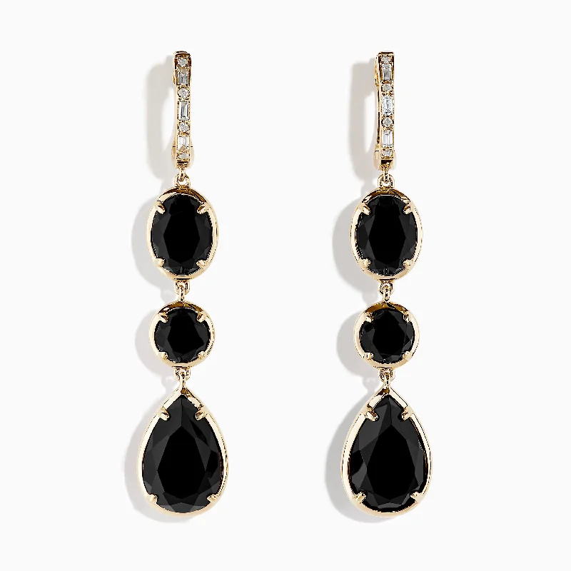 Upgrade Your Jewelry Collection For Less 14K Yellow Gold Onyx and Diamond Drop Earrings Upgrade Your Jewelry Collection For Less 14K Yellow Gold Onyx and Diamond Drop Earrings