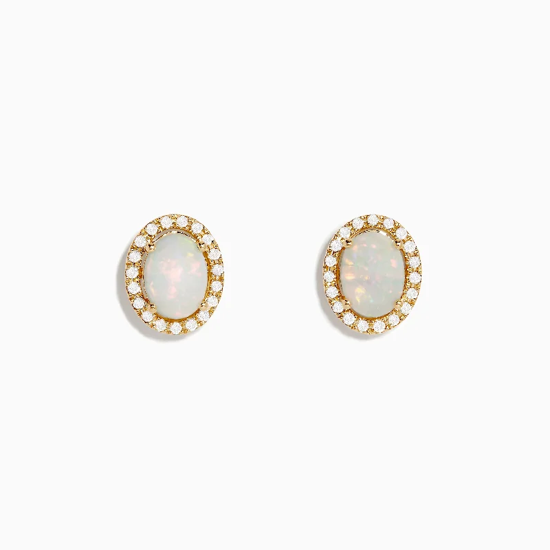 Buy More, Save More – Special Jewelry Discounts Aurora 14K Yellow Gold Opal and Diamond Stud Earrings