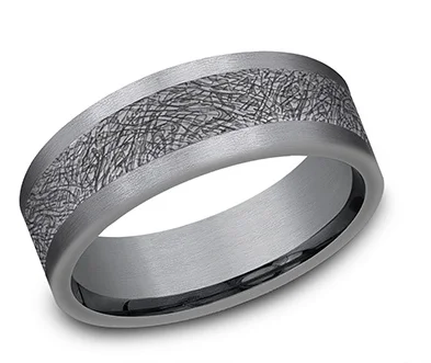 Affordable Luxury Jewelry For Every Occasion Gray Textured Center Tantalum Mens Band Affordable Luxury Jewelry For Every Occasion Gray Textured Center Tantalum Mens Band