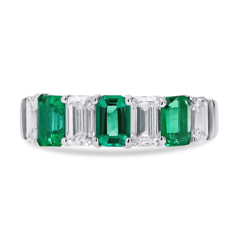 Exclusive Gemstone Jewelry At Special Prices JB Star Diamond & Emerald Half Round Platinum Band Ring