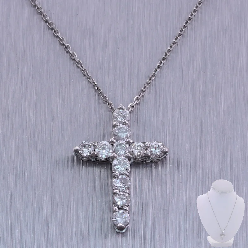 Breathtaking Jewelry At Limited-Time Savings Modern 14k White Gold 1.10ctw Diamond Cross 20" Necklace Breathtaking Jewelry At Limited-Time Savings Modern 14k White Gold 1.10ctw Diamond Cross 20" Necklace