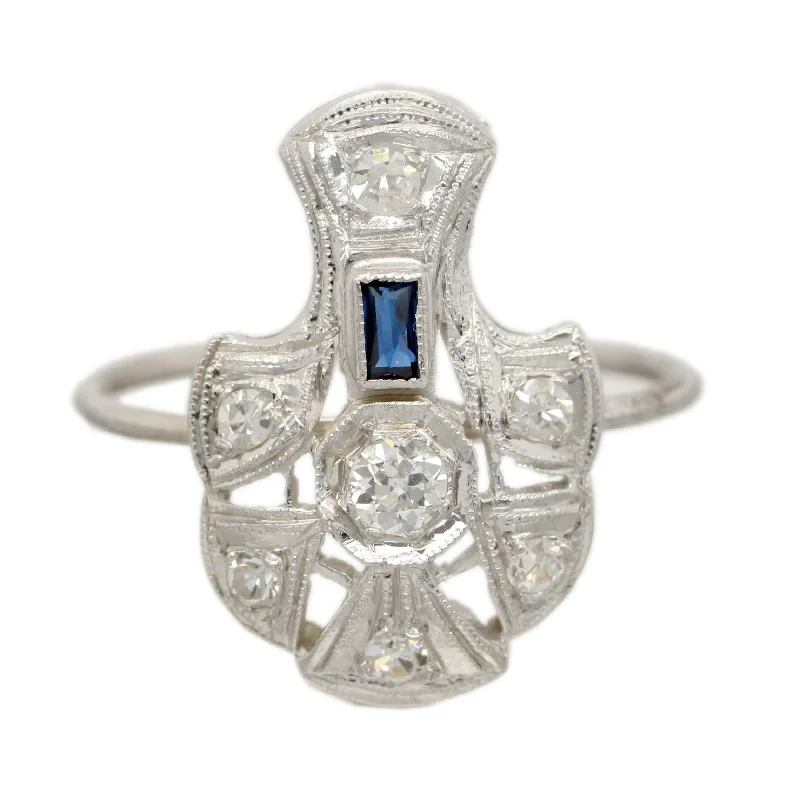 Shop Dazzling Jewelry With Special Promotional Discounts Antique Art Deco 0.40ctw Diamond & Sapphire Pin Conversion Ring - 14k White Gold Shop Dazzling Jewelry With Special Promotional Discounts Antique Art Deco 0.40ctw Diamond & Sapphire Pin Conversion Ring - 14k White Gold