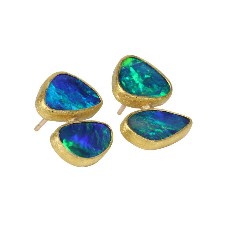 Huge Savings On Timeless Jewelry Collections 22K Gold Bezel-Set Freeform Australian Opal Doublet Stud Earrings Huge Savings On Timeless Jewelry Collections 22K Gold Bezel-Set Freeform Australian Opal Doublet Stud Earrings