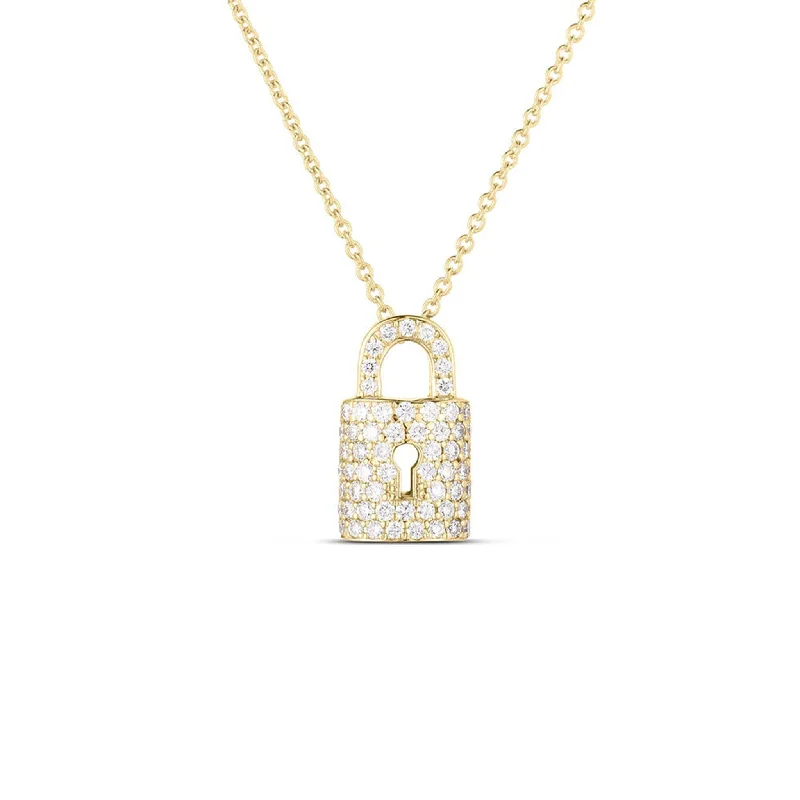 Personalized Jewelry At Special Discount Rates Roberto Coin Diamond Lock Necklace Pendant in Gold Personalized Jewelry At Special Discount Rates Roberto Coin Diamond Lock Necklace Pendant in Gold