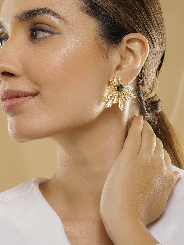Bestselling Jewelry At Special Promotional Rates Rubans 18K Gold-Plated Emerald Green & Cubic Zirconia Studded Statement Stud Earrings Bestselling Jewelry At Special Promotional Rates Rubans 18K Gold-Plated Emerald Green & Cubic Zirconia Studded Statement Stud Earrings