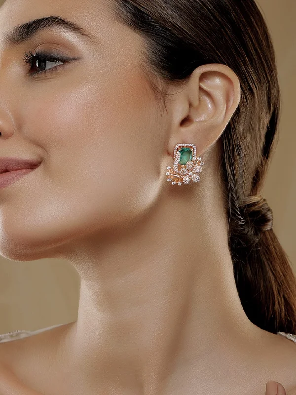 Affordable Luxury Jewelry For Every Occasion Rubans 18K Rose Gold-Plated Crystal Green & Cubic Zirconia Studded Floral Statement Stud Earrings Affordable Luxury Jewelry For Every Occasion Rubans 18K Rose Gold-Plated Crystal Green & Cubic Zirconia Studded Floral Statement Stud Earrings