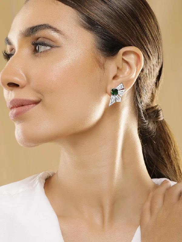 Special Jewelry Deals – Upgrade Your Collection Rubans Silver-Plated Emerald Green & Cubic Zirconia Studded Statement Stud Earrings Special Jewelry Deals – Upgrade Your Collection Rubans Silver-Plated Emerald Green & Cubic Zirconia Studded Statement Stud Earrings