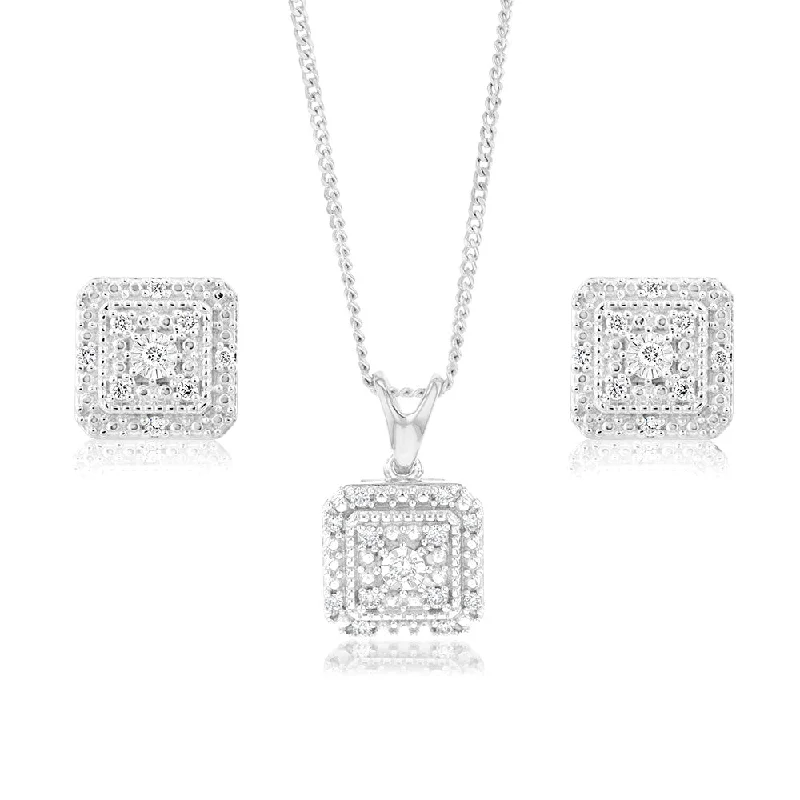 Elegant Jewelry At Unbeatable Offers – Shop Before It's Gone Sterling Silver Diamond Pendant & Stud Earrings Set Elegant Jewelry At Unbeatable Offers – Shop Before It's Gone Sterling Silver Diamond Pendant & Stud Earrings Set