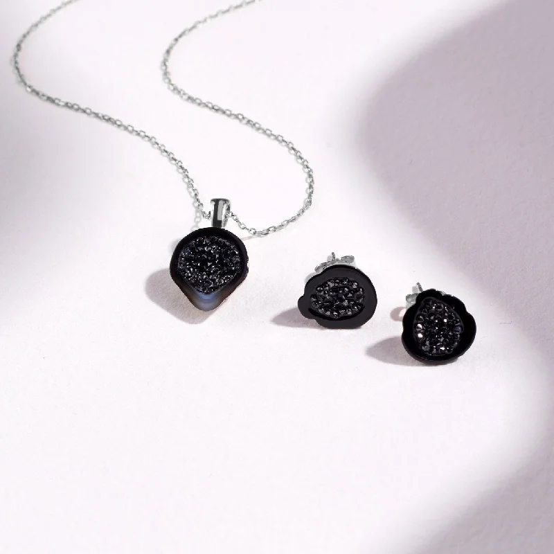 Handcrafted Beauty At Affordable Prices Tahitian Pearl Geode Stud Earrings & Pendant Set with Black Diamonds Handcrafted Beauty At Affordable Prices Tahitian Pearl Geode Stud Earrings & Pendant Set with Black Diamonds
