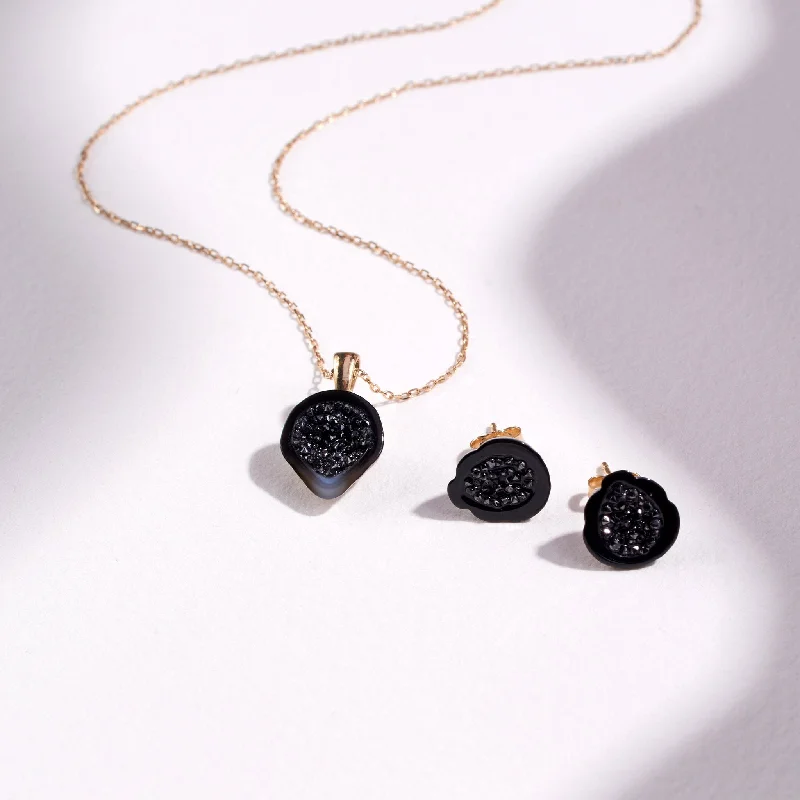 Unique Jewelry For Less – Shop The Sale Now Tahitian Pearl Geode Stud Earrings & Pendant Set with Black Diamonds Unique Jewelry For Less – Shop The Sale Now Tahitian Pearl Geode Stud Earrings & Pendant Set with Black Diamonds