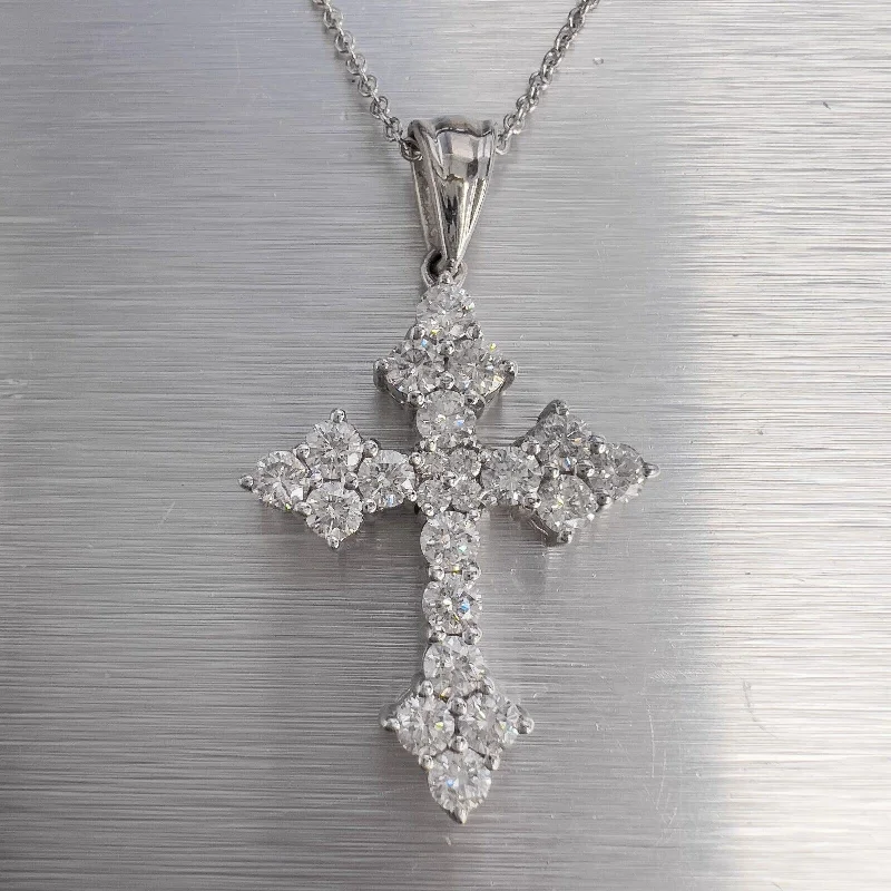 Must-Have Jewelry At Unbelievable Discounts Vintage 18k White Gold 1.00" Diamond Cross 1.85ctw 16" 7.3g ITALY