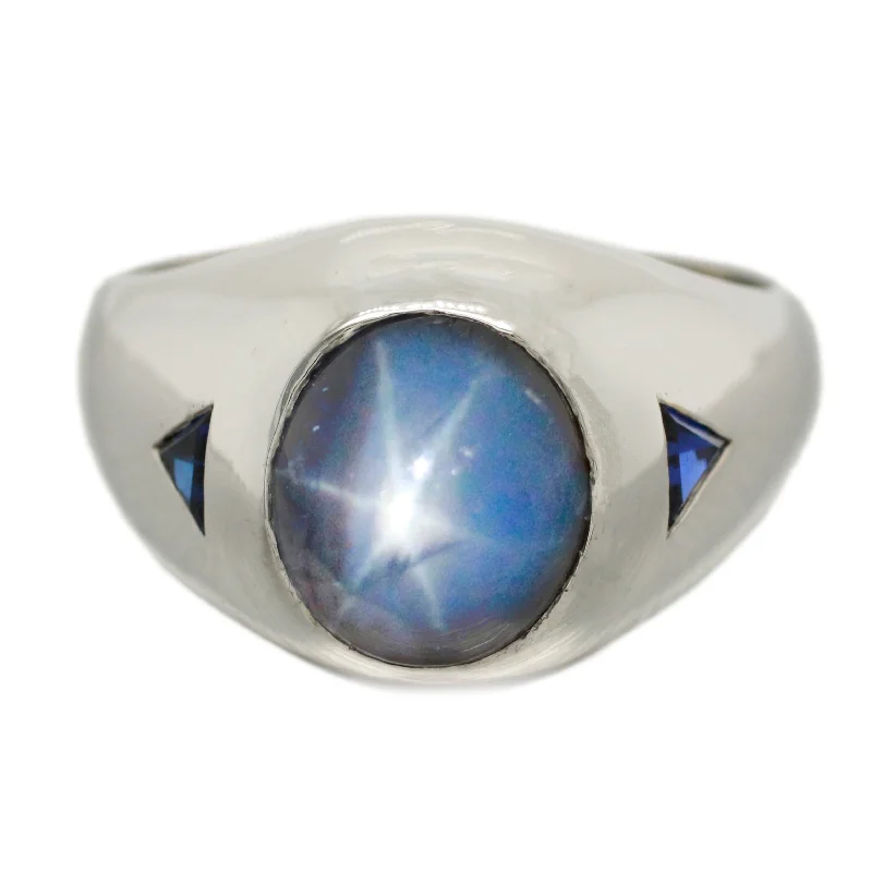 Elegant Jewelry, Exclusive Prices – Shop Now Men's Modern 7ct Blue Star Sapphire Band Ring - 18k White Gold | Size 10.5 Elegant Jewelry, Exclusive Prices – Shop Now Men's Modern 7ct Blue Star Sapphire Band Ring - 18k White Gold | Size 10.5