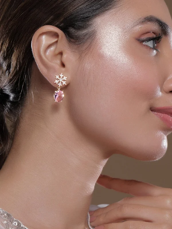 Exclusive Jewelry Sale – Shine For Less Voguish 22K Gold-Plated AD & Cubic Zirconia Snowflake Stud Earrings with Pink Oval Drop Stones Exclusive Jewelry Sale – Shine For Less Voguish 22K Gold-Plated AD & Cubic Zirconia Snowflake Stud Earrings with Pink Oval Drop Stones