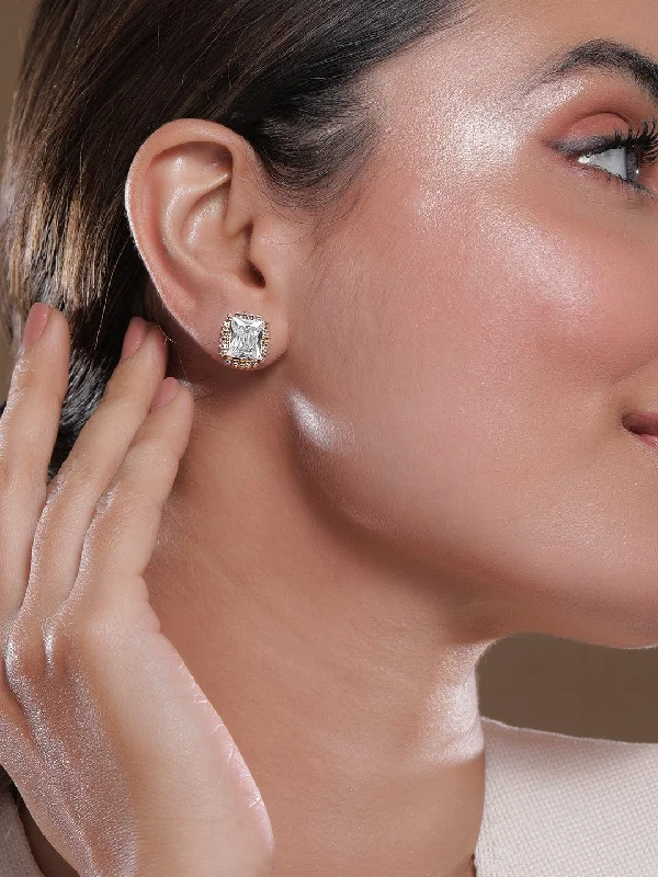 Huge Savings On Timeless Jewelry Collections Voguish 22K Gold Plated AD & Cubic Zirconia Studded Square Stud Earrings Huge Savings On Timeless Jewelry Collections Voguish 22K Gold Plated AD & Cubic Zirconia Studded Square Stud Earrings