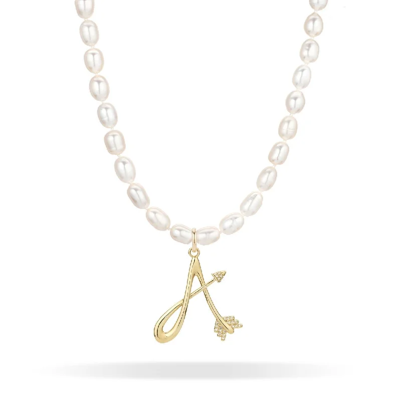 Your Perfect Accessory At The Perfect Price XL Seed Pearl Diamond Arrow Initial Necklace Your Perfect Accessory At The Perfect Price XL Seed Pearl Diamond Arrow Initial Necklace